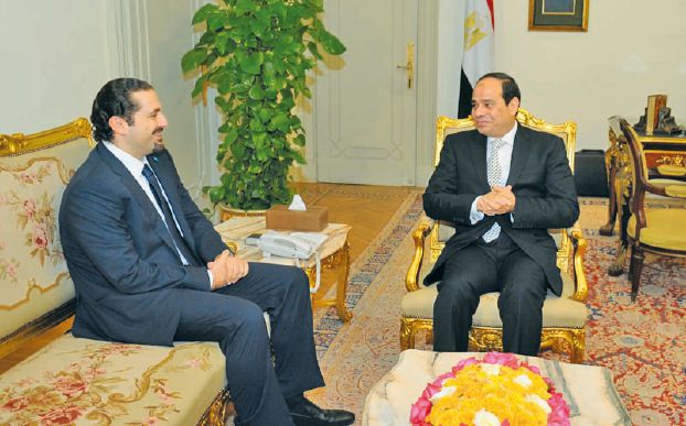 ハリーリー氏と会談するスィースィー大統領（NNA）