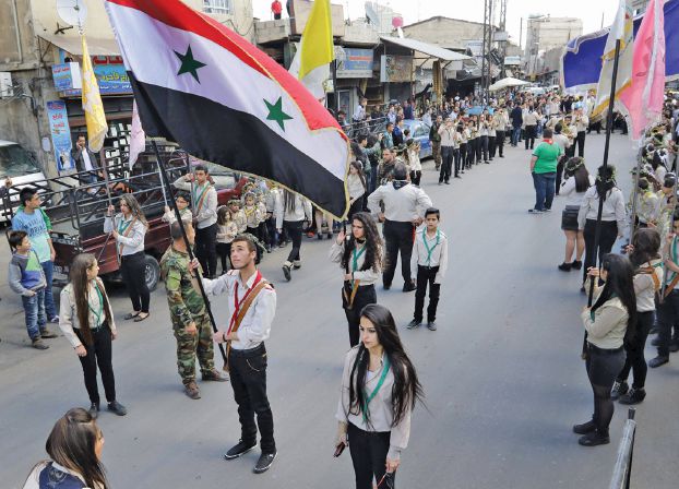 ダマスカスの通りで「枝の主日」を祝うキリスト教徒ら（AFP）