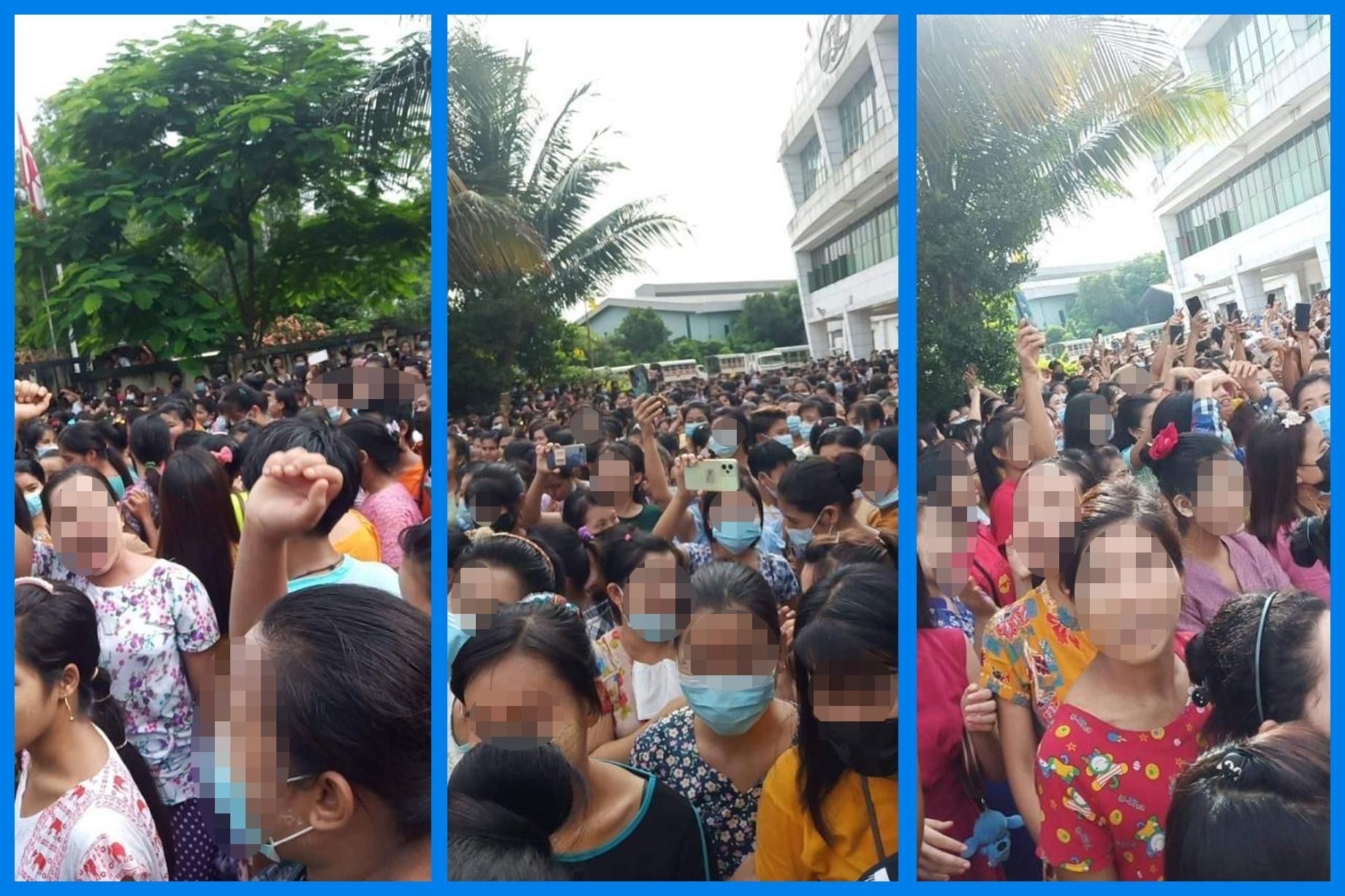 ADK工場内で、7月7日の朝に労働者がデモを行った様子